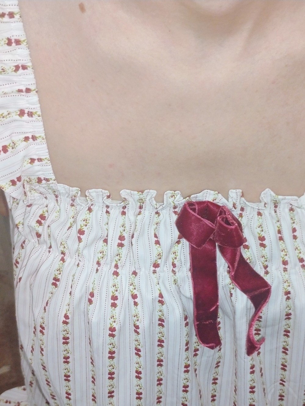 Sleeveless Cream Floral Stripe Summer Dress with Burgundy Accents - Picture 4 of 4
